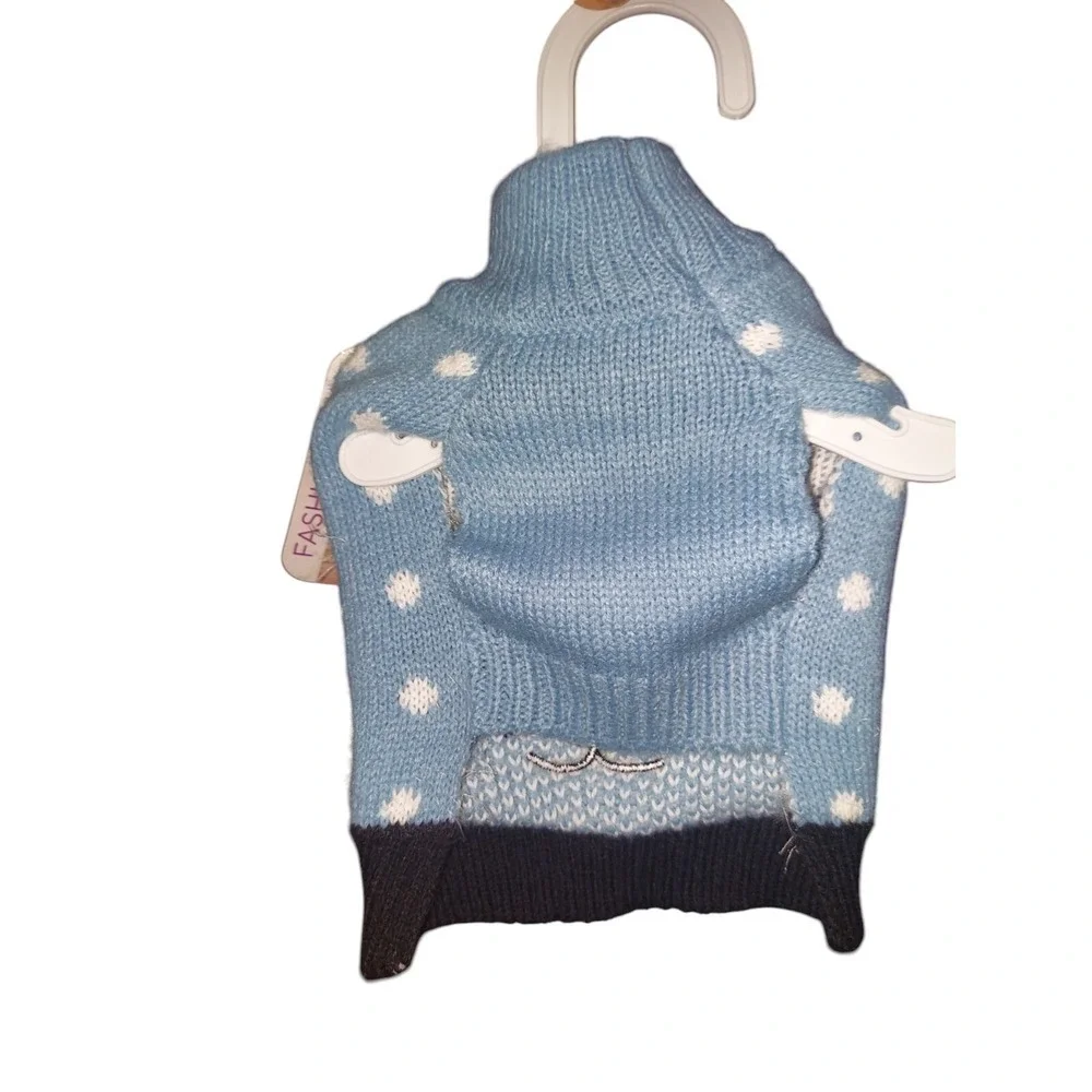 Blue Panda Pom Pom Polka Dots Knit Sweater Dog Pet XS XSmall New Fashion